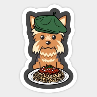 Dog eating Spaghetti - yorkshire terrier Sticker